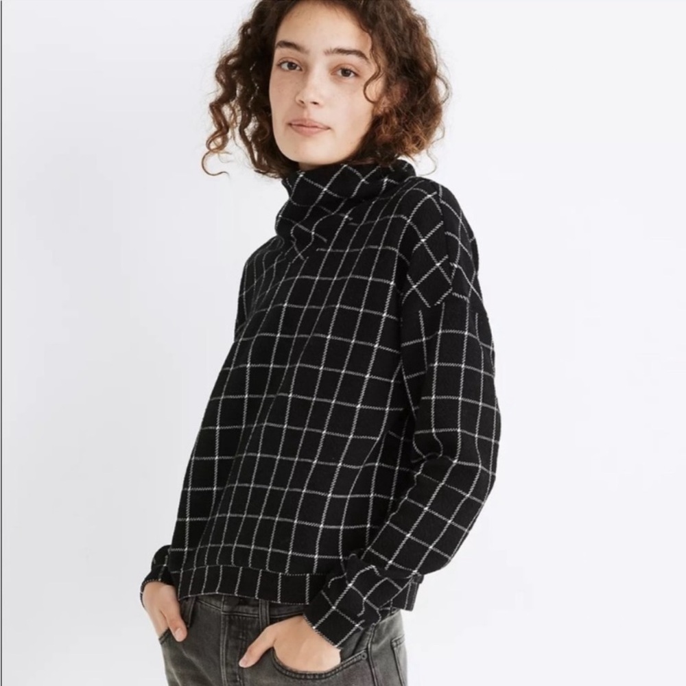 Madewell textured windowpane sweater top plaid size medium